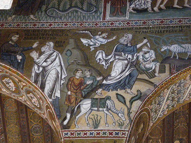 Жертвоприношение Авраама - мозаика собора Монреале (XII век)