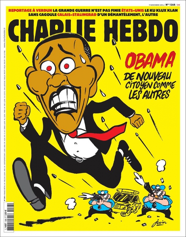 Charlie Hebdo: Обама убегает от полиции