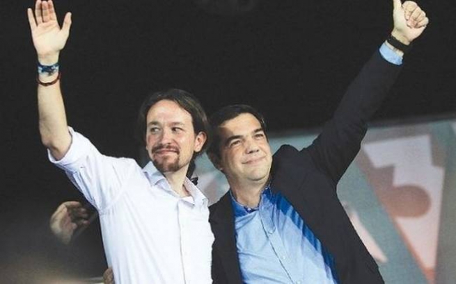Лидер испанской партии PODEMOS на выступлении Ципраса