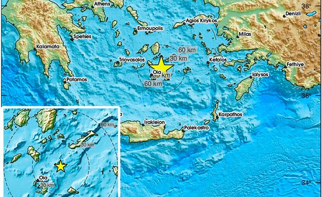 Землетрясение силой 4,2 балла сотрясло острова Аморгос и Санторини