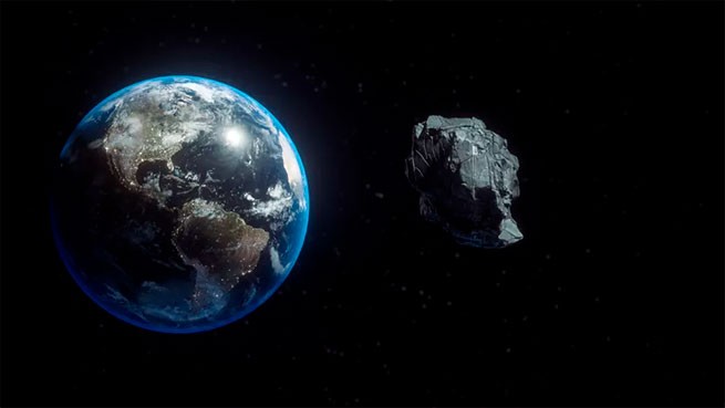 3D иллюстрация астероида, пролетевшего мимо Земли. (Изображение: © Александра Сова через Shutterstock)