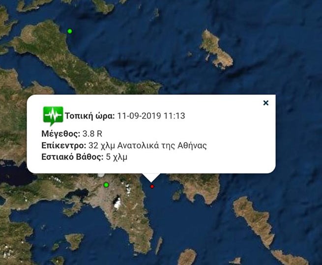 Землетрясение 3,8 балла возле Афин