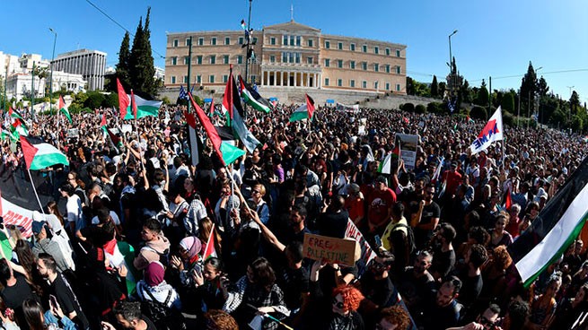 Грандиозный митинг с концертом в поддержку народа Палестины прошел в Афинах