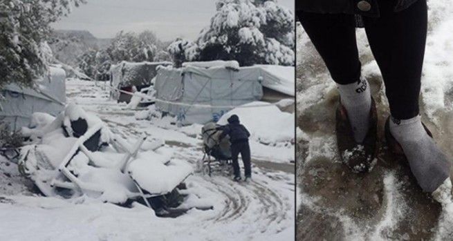 Лесбос: беженцы Мории &quot;похоронены&quot; в снегу. Есть погибшие