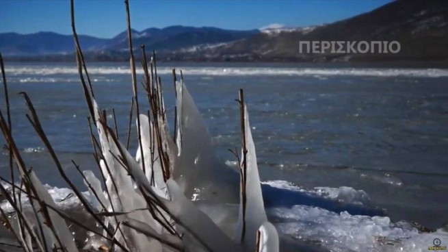 Флорина: озеро Петрон в Аминтайо замерзло
