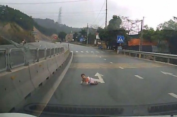 Младенец переполз скоростное шоссе