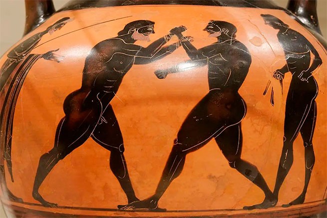 Боксеры на панафинейской амфоре в Метрополитен-музее. Предоставлено: Мари-Лан Нгуен / Wikimedia Commons / CC BY 2.5.
