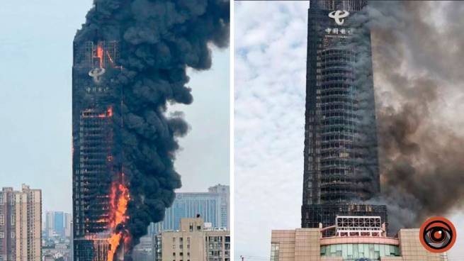 Китай: за 20 минут сгорел 200-метровый небоскреб с людьми (видео)