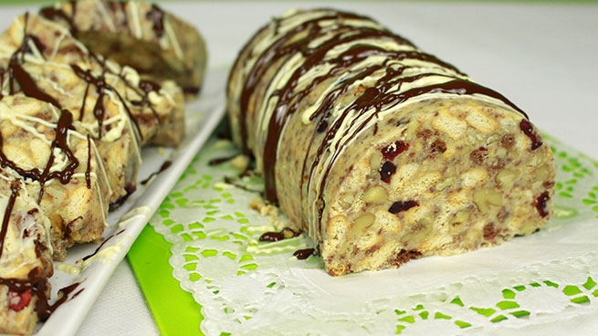 Торт "Полено"с печеньем и белым шоколадом(без выпечки)