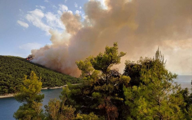 На греческом острове Скопелос разразился большой пожар