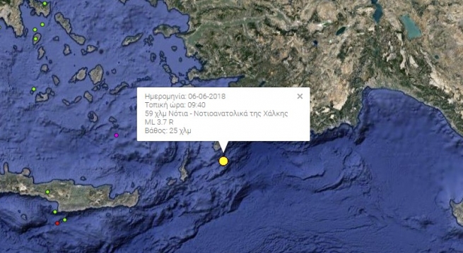 Землетрясение 3,8 Рихтера около Родоса