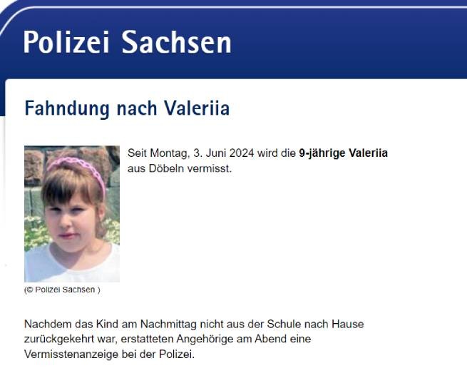 В Саксонии, вероятно, нашли тело пропавшей 9-летней украинки