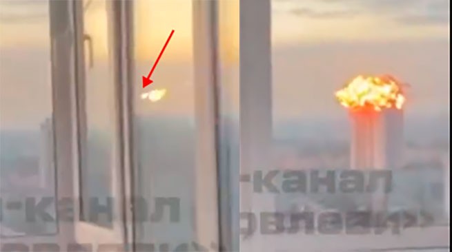 Момент, когда ракета «Patriot», вместо того, чтобы сбить российский "Кинжал", попадает в киевскую высотку