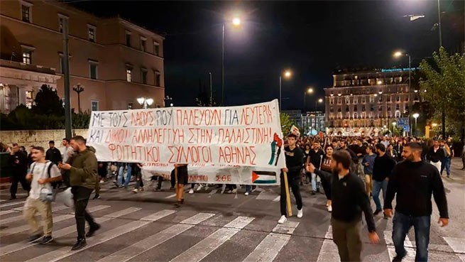 2 rassemblements ont eu lieu à Athènes : en soutien à la Palestine et en soutien à Israël