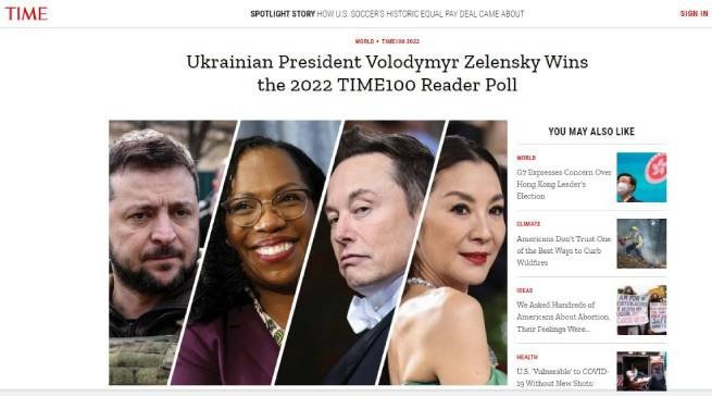 Time: человеком 2022 года стал украинский президент