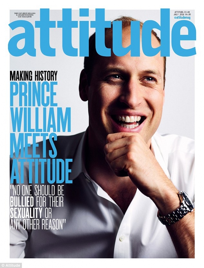 Принц Уильям на обложке гей-журнала "Attitude" в знак солидарности с жертвами Орландо