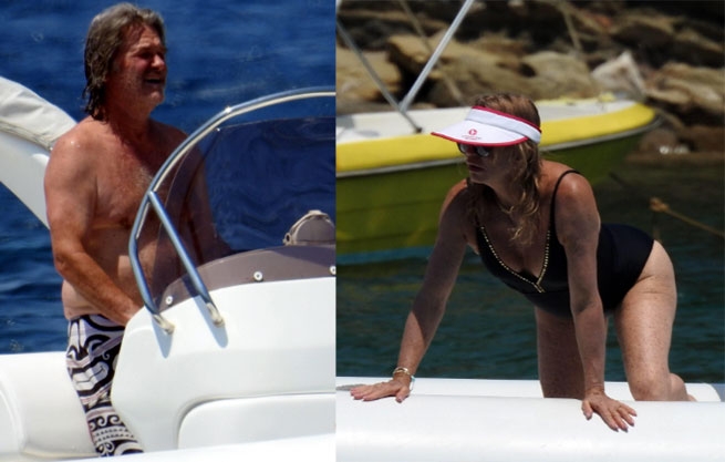 Голди Хоун и Курт Рассел купаются и загорают в Греции