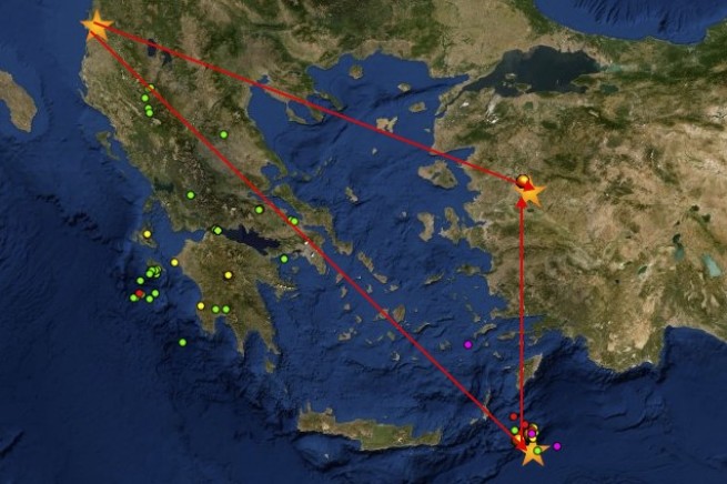 Треугольник  землетрясений вокруг Греции
