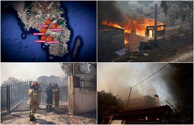 Feuer in Kuvaras und Lagonisi: brennende Häuser, Autos (Foto-Video)
