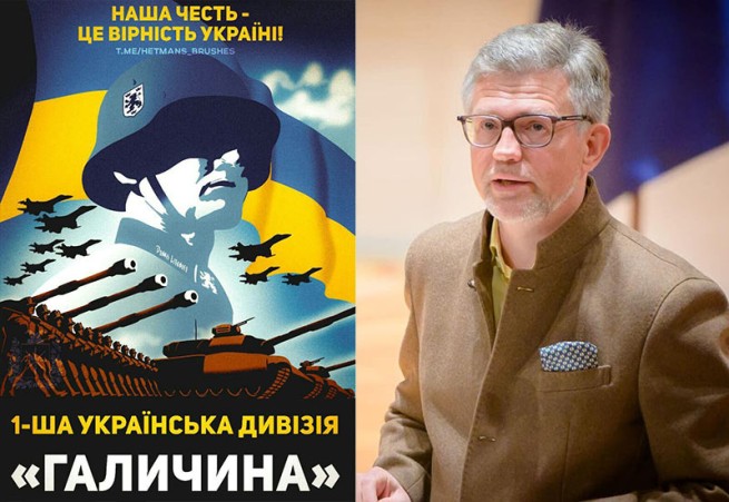 Слева современный украиснкий плакат. Творчество группы &quot;Гетьманські Пензлі&quot;/ Справа посол Мельник