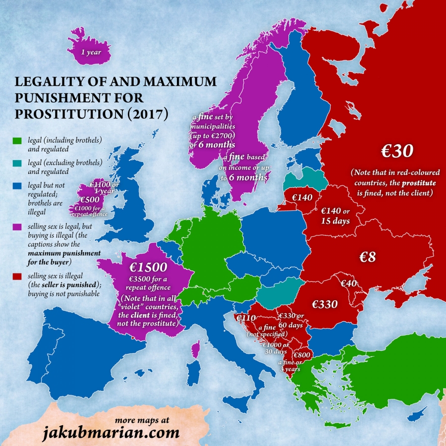 Составлена карта легальной и нелегальной проституции в Европе