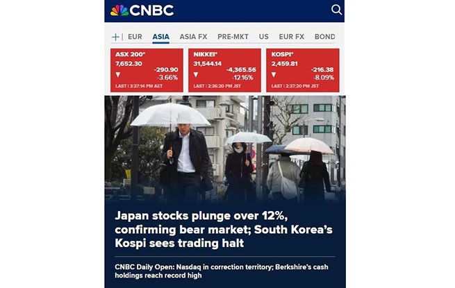 Strong fall in South Korean and Japanese stock markets