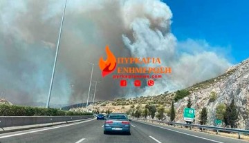 Пожар в Неа-Перамос, перекрыта национальная дорога Афины-Коринф