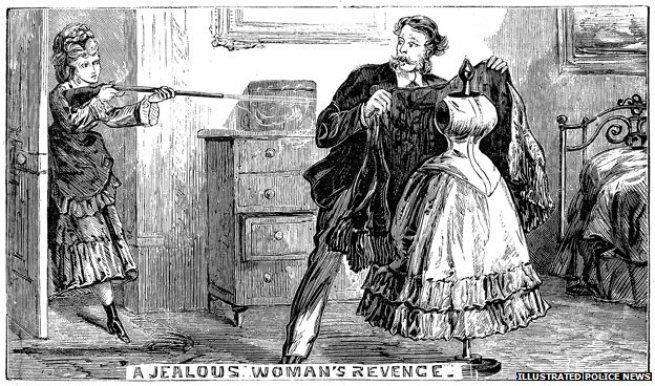 Отвергнутая любовница приняла манекен за соперницу: иллюстрация из «the Illustrated Police News », 9 ноября 1872