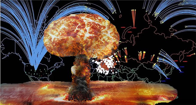 In den Vereinigten Staaten erstellt ein Modell des Atomkrieges zwischen den Vereinigten Staaten und Russland